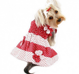 Red & White Polka Dots Dog Sundress with Contrasting Flowers - Le Pet Luxe