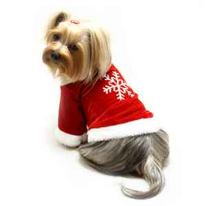 Velour Holiday Shirt With Sparkling Silver Snowflake - Le Pet Luxe