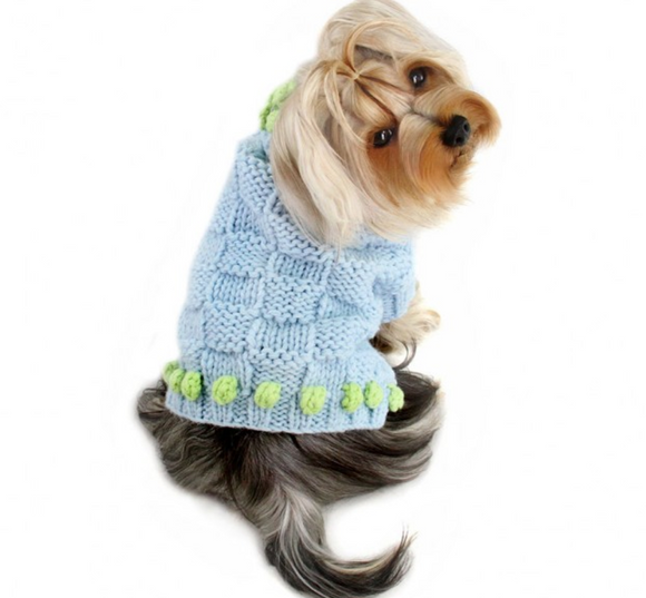 Square Knit Turtleneck Sweater with Pompoms - Le Pet Luxe