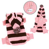 Stripy Bodysuit with Long Hoodie and Pompom - Le Pet Luxe