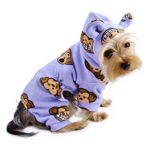 Silly Monkey Fleece Hooded Pajamas ~ Lavender - Le Pet Luxe