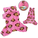 Silly Monkey Fleece Hooded Pajamas ~ Pink - Le Pet Luxe