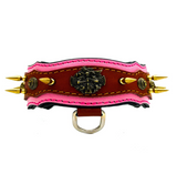 Athena Spiked Leather Dog Collar - Pink-Brown