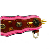 Athena Spiked Leather Dog Collar - Pink-Brown
