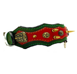 Athena Spiked Leather Dog Collar - Red-Dark Green