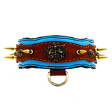 Athena Spiked Leather Dog Collar - Blue-Brown