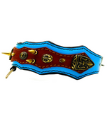 Athena Spiked Leather Dog Collar - Blue-Brown