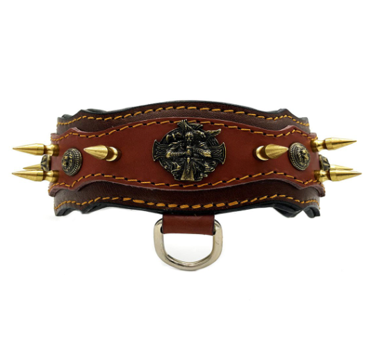 Athena Spiked Leather Dog Collar - Brown